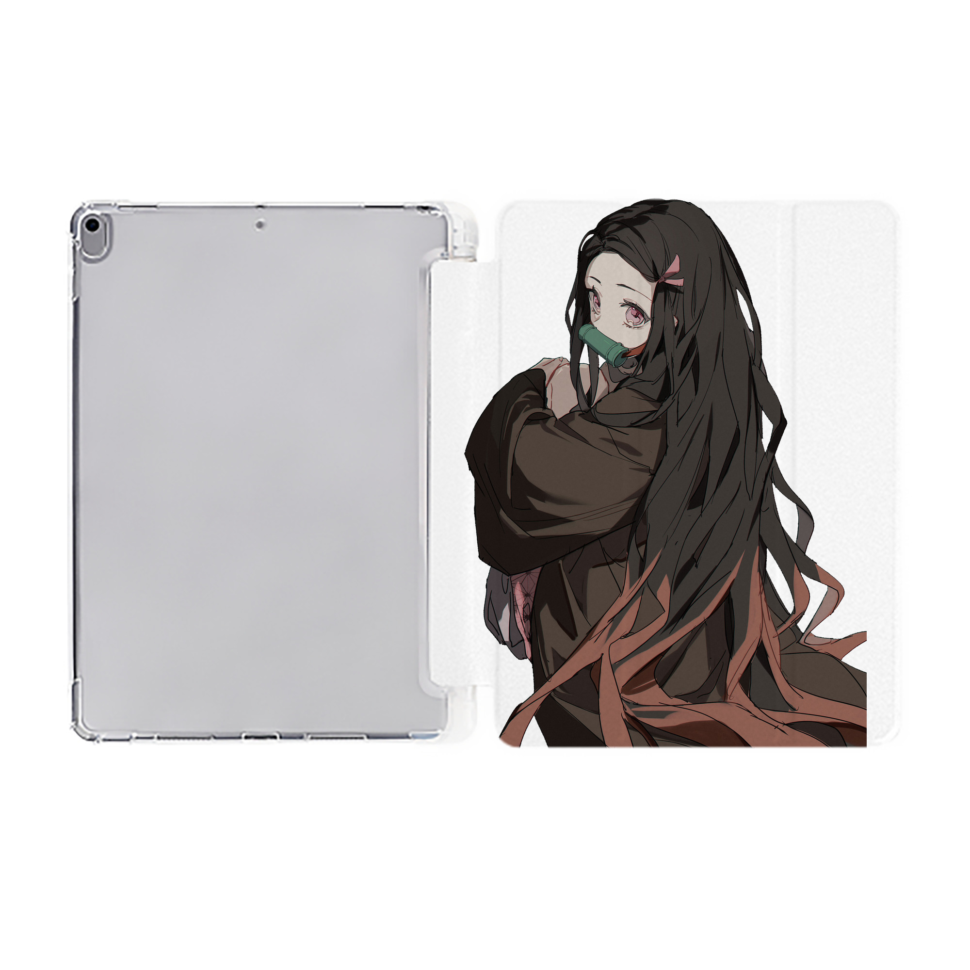 （画像用） 鬼滅の刃（きめつのやいば）竈門 禰󠄀豆子／かまど ねずこ Kamado Nezuko IPad ケース ペン収納付き 三つ折りスタンド PUレザー×シリコン 対応機種9.5/10.5/10.9インチ